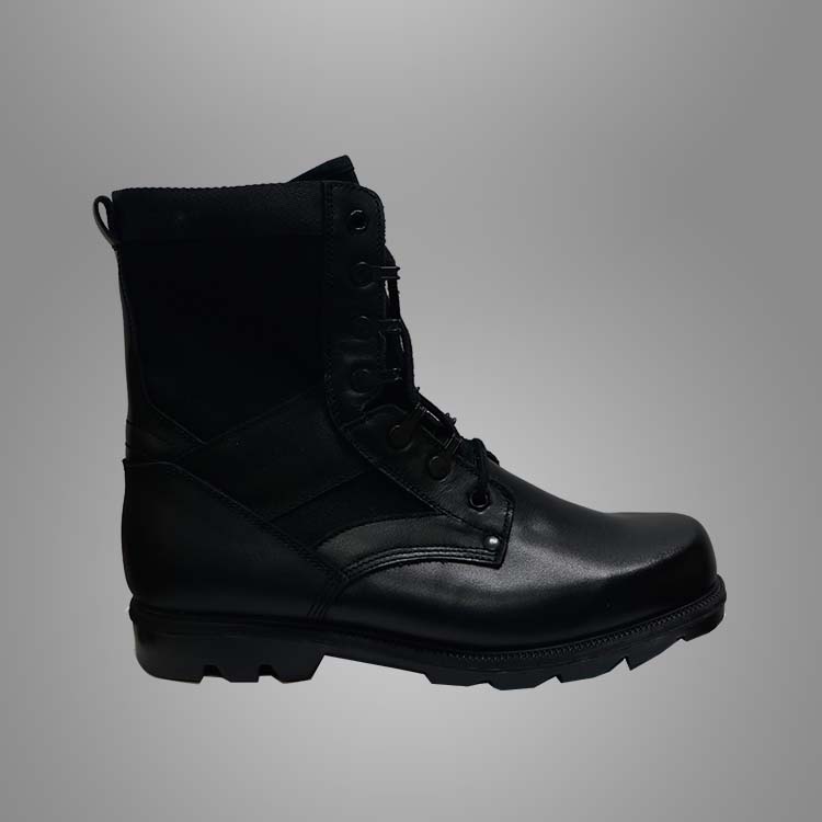 Military black leather boots detail pictures