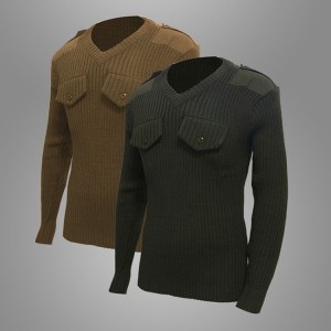 100% vilnos alyvuogių žalios spalvos karinis kovinis megztinis