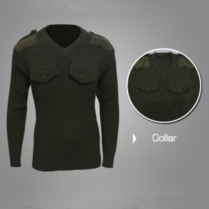 100% vilnos alyvuogių žalios spalvos karinis kovinis megztinis
