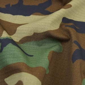 poly/cotton Army Woodland Camouflage Ripstop Fabrics For Military Uniforms