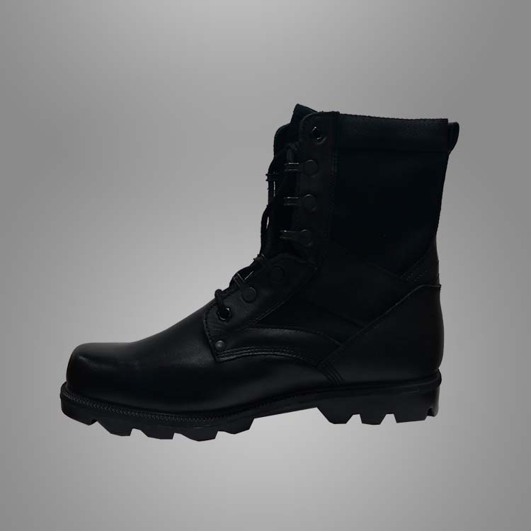 Military black leather boots detail pictures